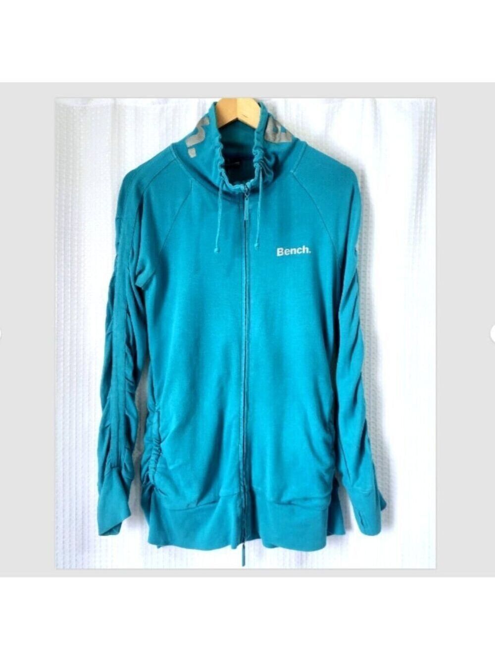 Bench Women’s Large Blue Zip Up Jacket 100% Cotton Mock Neck Thumb Holes